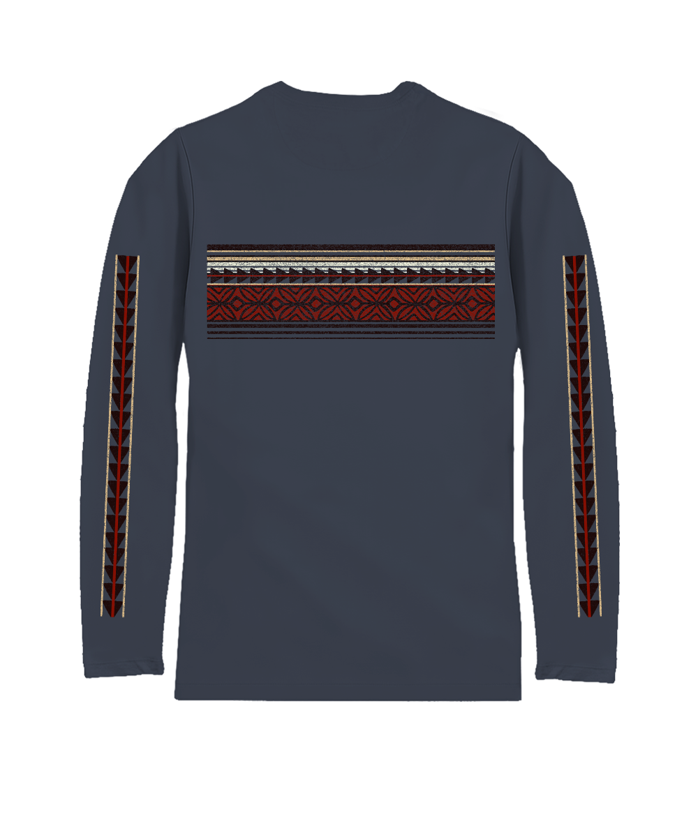 Navy long-sleeve shirt with red and white pattern on a white background View 4