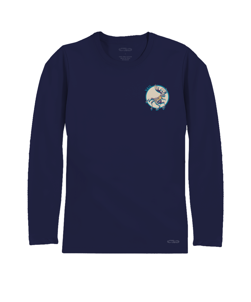 Navy long-sleeve shirt with a logo on the chest against a white background View 4