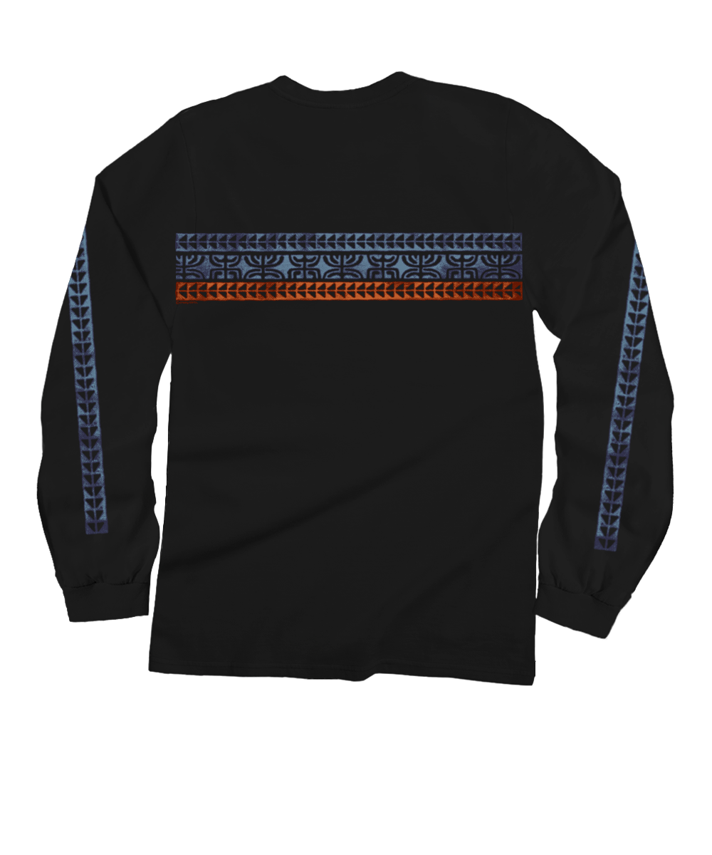 Black long-sleeve shirt with tire tread pattern on a white background View 4