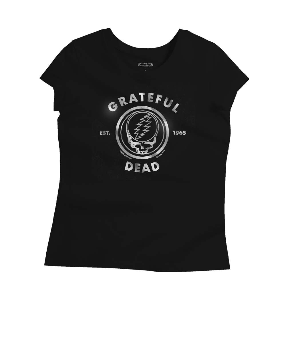 Black t-shirt with Grateful Dead logo on a white background View 1