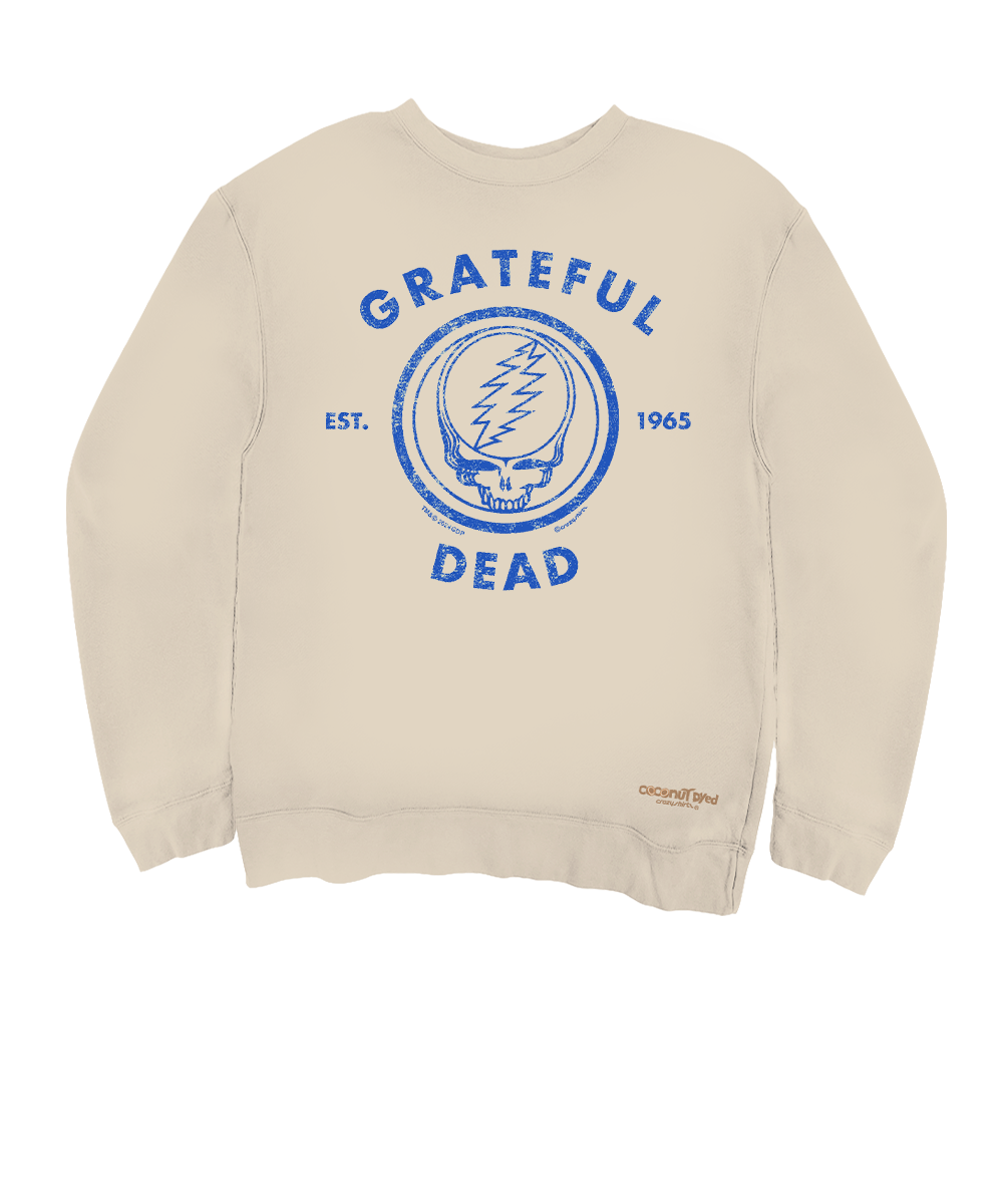 Creamy white sweatshirt with Grateful Dead logo on a white background View 1