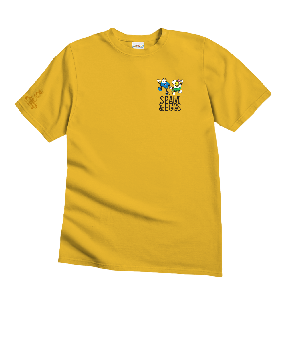 Yellow t-shirt with cartoon characters on a white background View 4