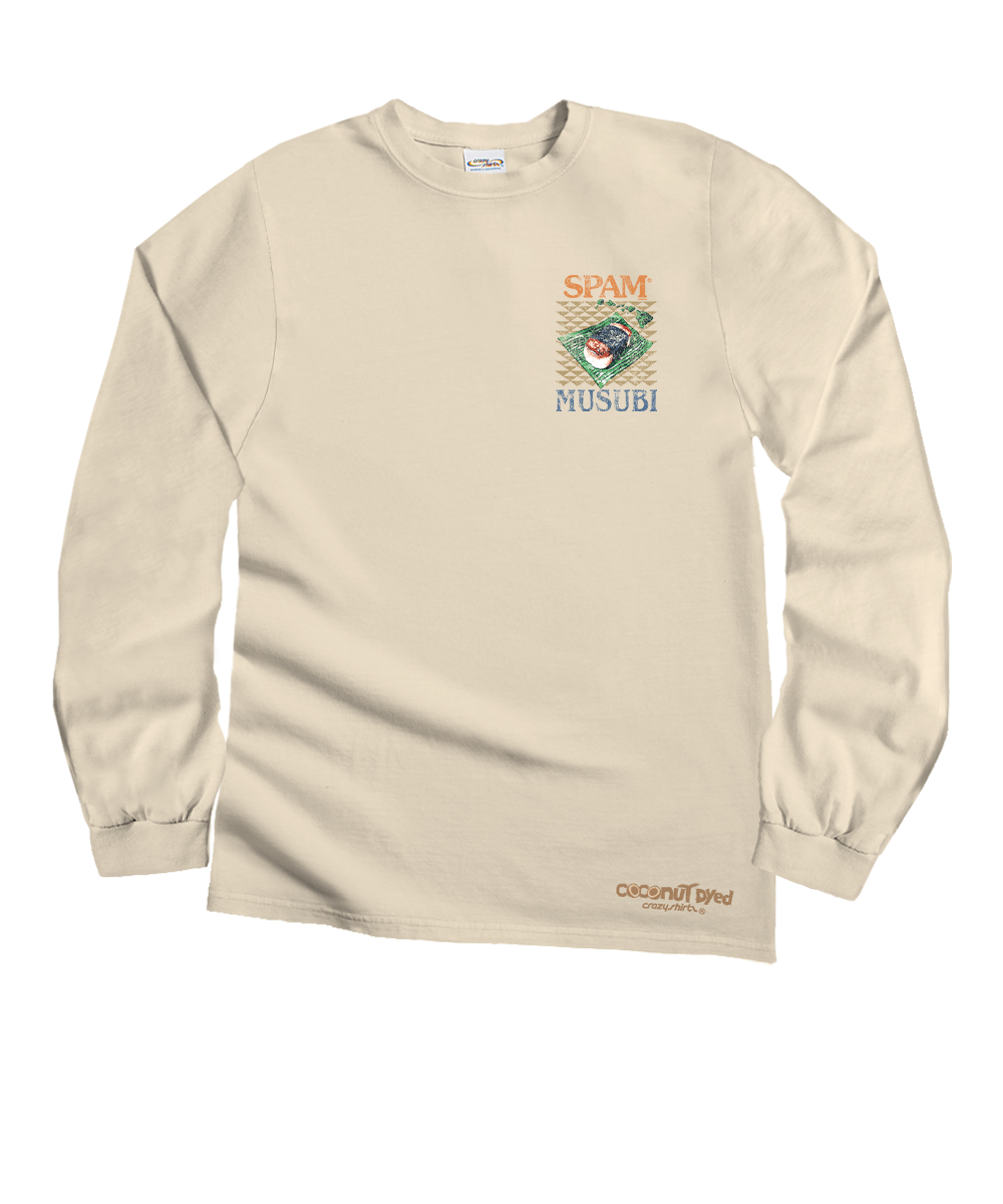 Beige long-sleeve shirt with a graphic design on a white background View 4