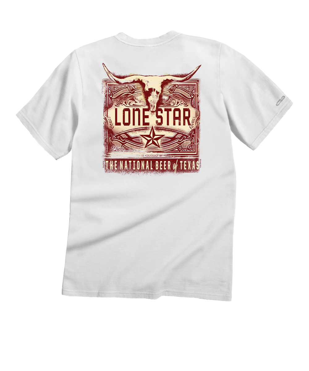 White t-shirt with 'Lone Star' graphic on the back against a white background View 1