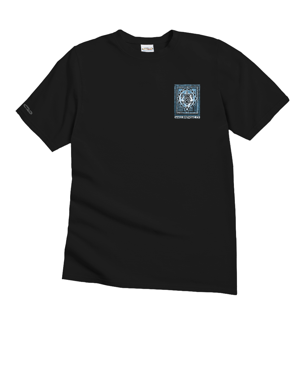 A black short-sleeve crewneck t-shirt with a small colorful graphic on the left chest depicting a winged figure and the text 'Wings of Freedom'. View 4