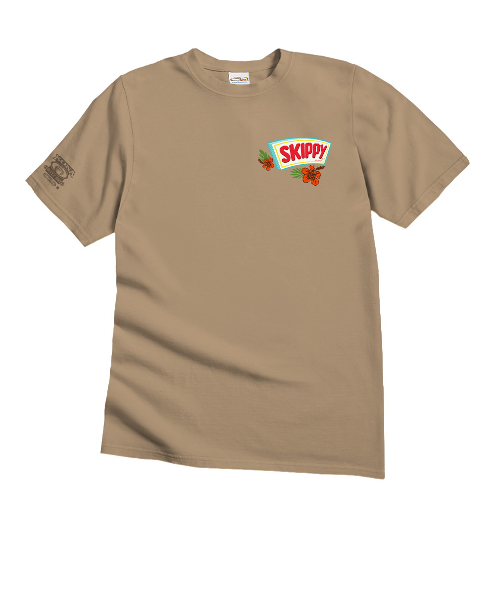 Beige t-shirt with Skippy peanut butter logo on a white background View 4