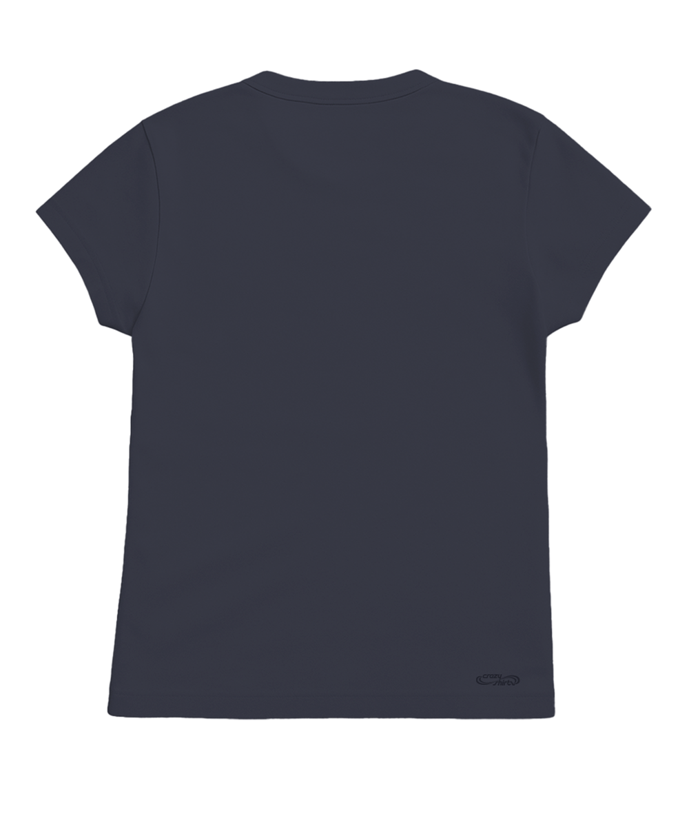 A dark navy blue short-sleeve t-shirt shown from the back, featuring a crew neck and a small tonal logo near the bottom right hem, set against a plain white background. View 4