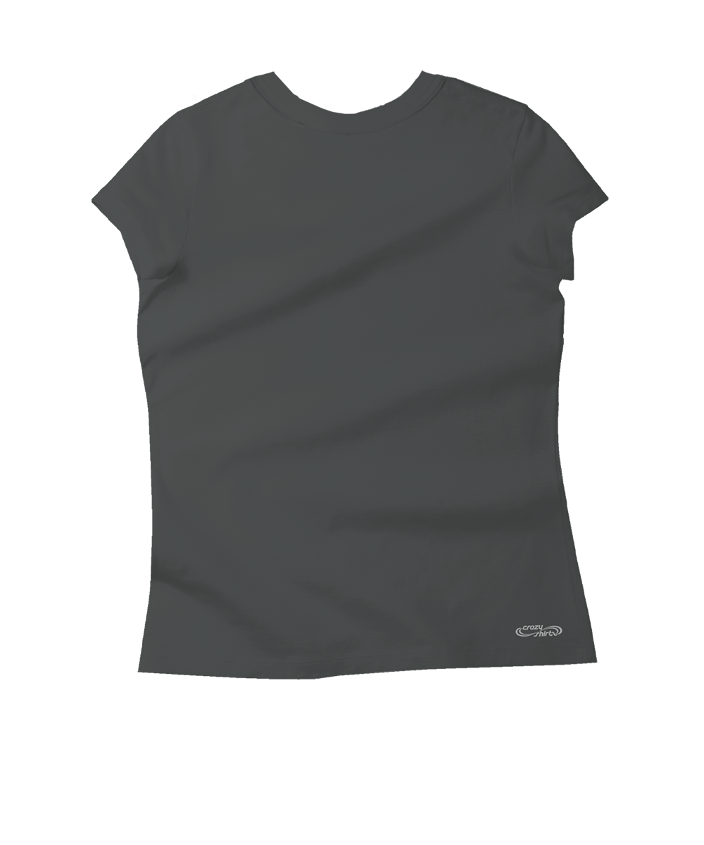 A dark gray short-sleeve crewneck t-shirt shown flat against a white background, featuring a small white 'Crazy Shirts' logo printed near the bottom right hem. View 4