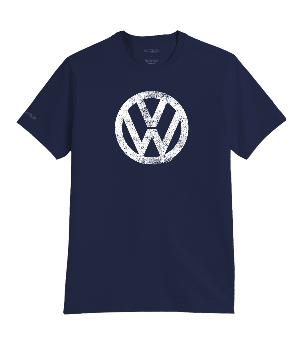 Navy blue t-shirt with Volkswagen logo on a white background View 1