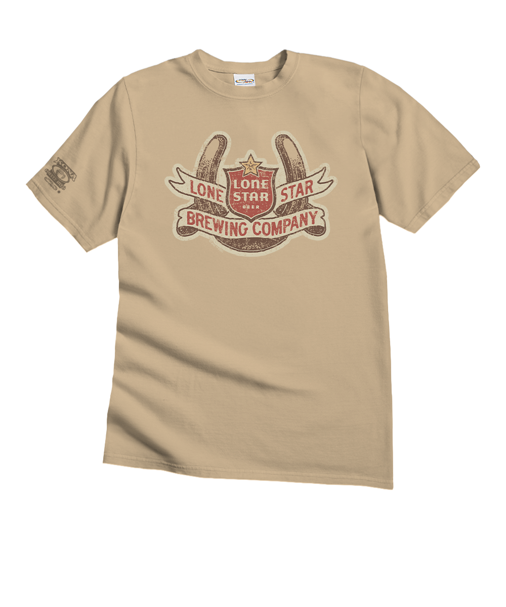 Beige t-shirt with 'Lone Star Brewing Company' logo on a white background View 1