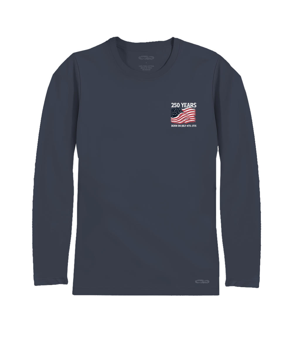 Navy long-sleeve shirt with a small graphic on a white background View 4