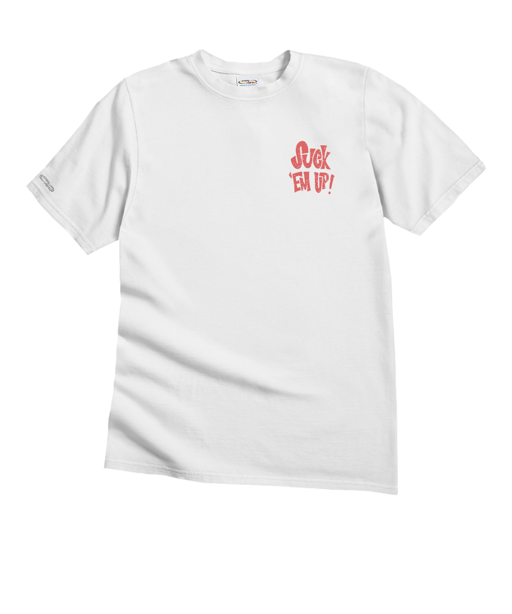 White t-shirt with red text on a white background View 4