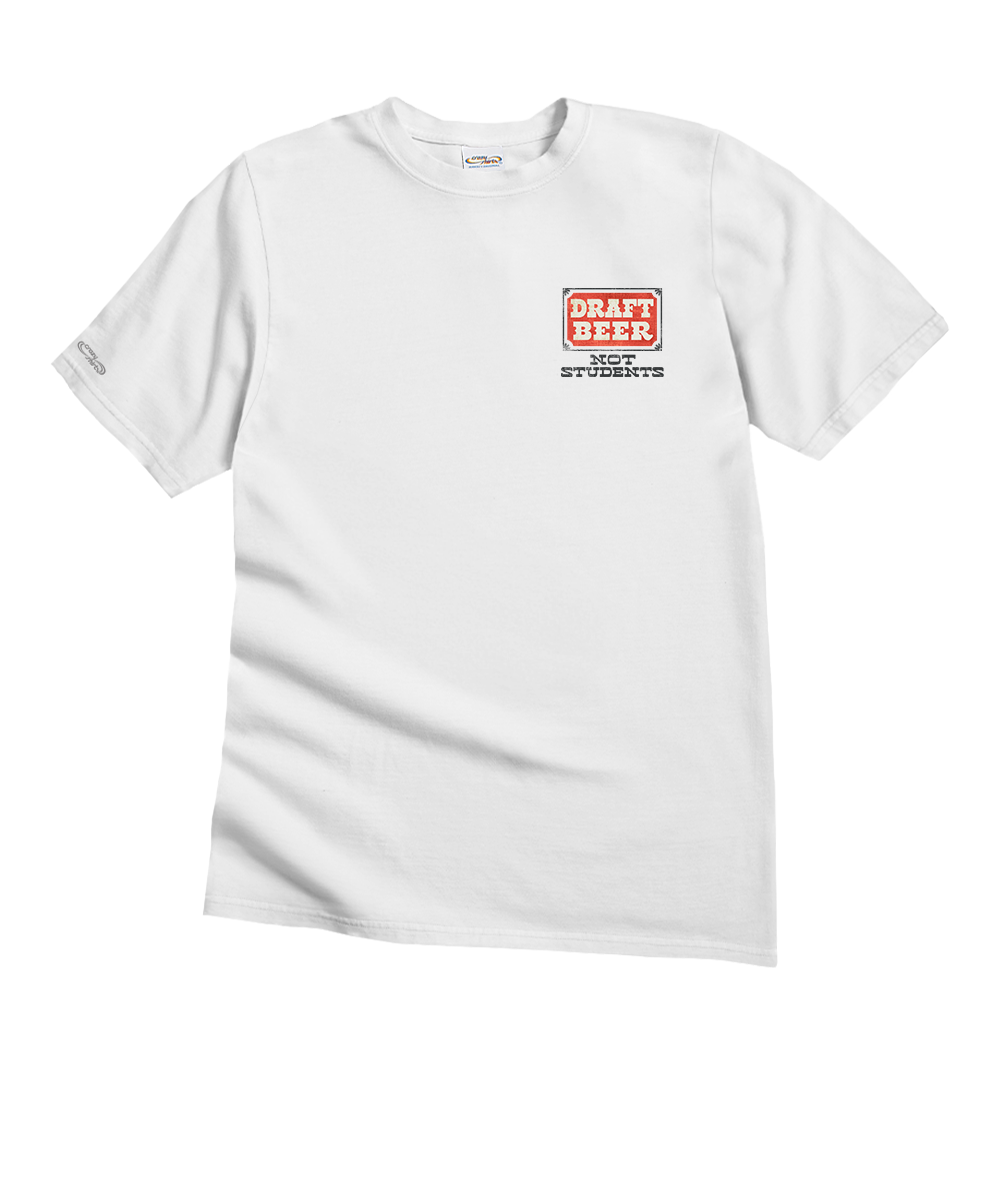White t-shirt with a red and black graphic on a white background View 4