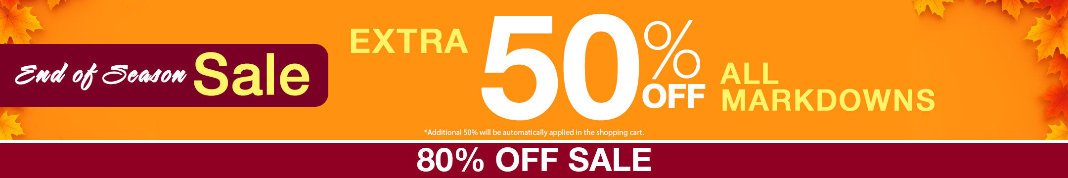 End of Season Sale banner for  80% off sale