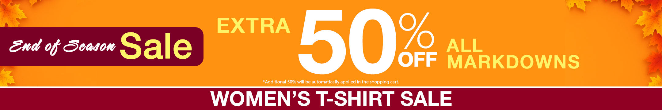 End of Season Sale banner for  womens tee sale