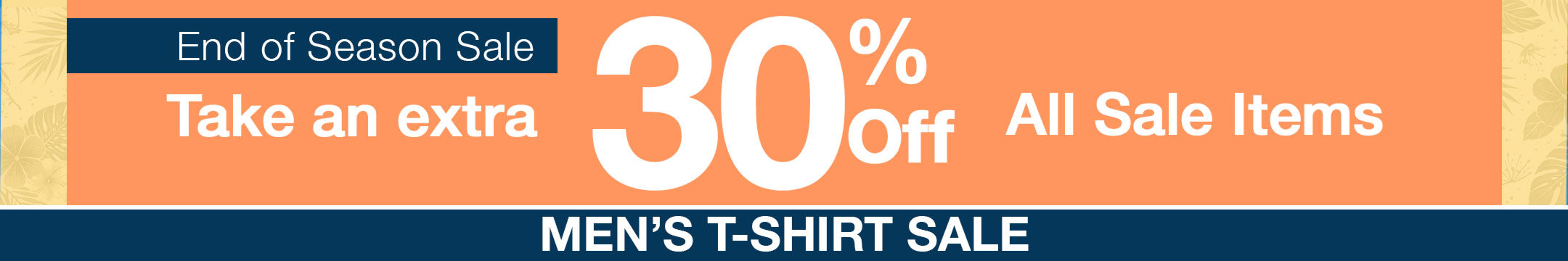 Promotional banner for men's t-shirt sale with 30% off on all sale items.