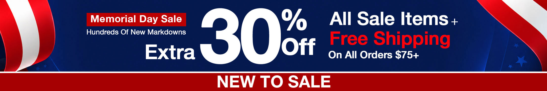 New To Sale Memorial Day sale banner with discount information and promotional text.