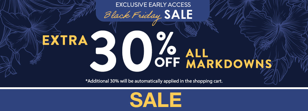 Black Friday sale banner with 30% off markdowns on a dark blue background.