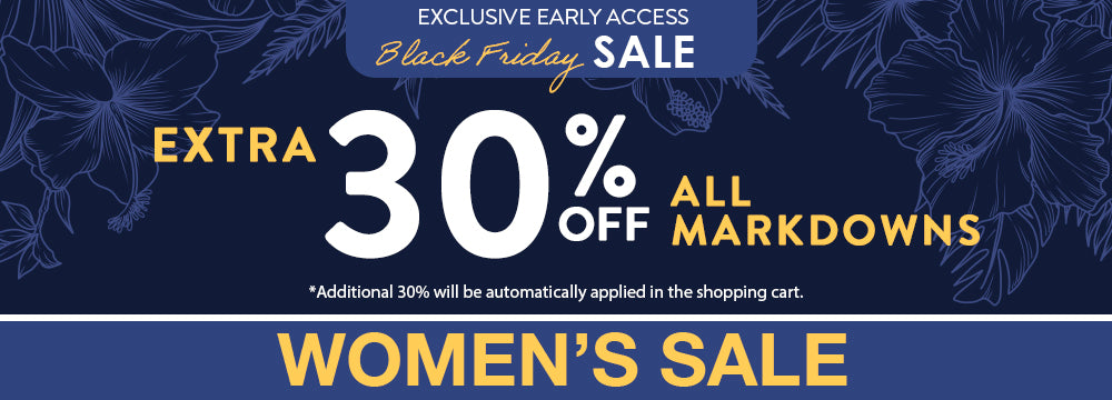 Promotional banner for Black Friday sale with 30% off markdowns on a dark blue background.