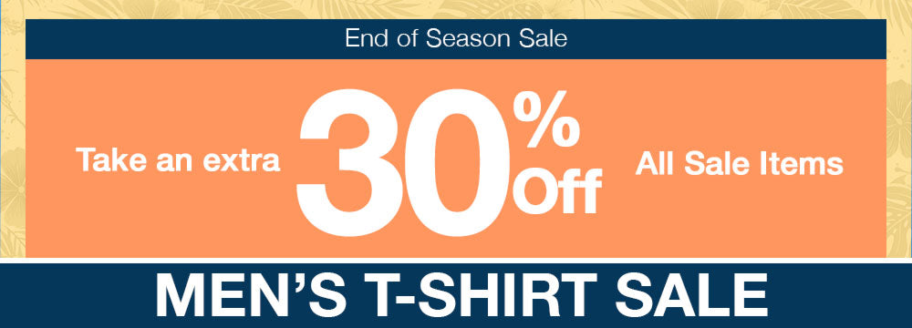 Promotional banner for men's t-shirt sale with 30% off on all sale items.