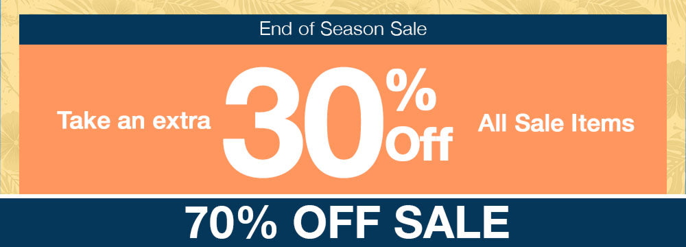 Promotional banner with 30% off and 70% off sale text on an orange and blue background.
