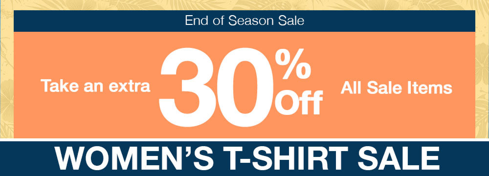 Promotional banner for women's t-shirt sale with 30% off on all sale items.