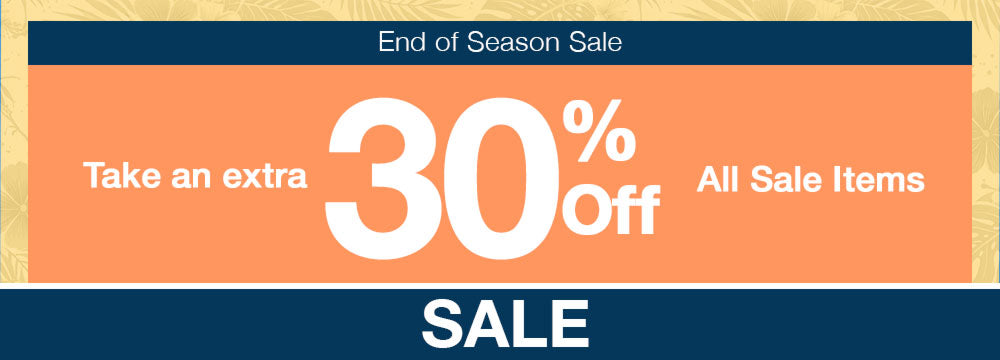 Promotional banner with 'End of Season Sale' and '30% Off All Sale Items' text on an orange background.