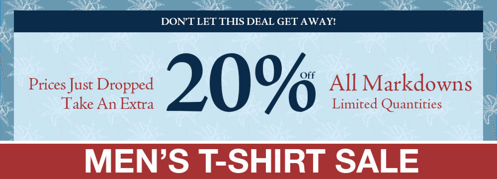 Banner with the text "take an extra 20% off all markdowns" on a blue background with a red bottom