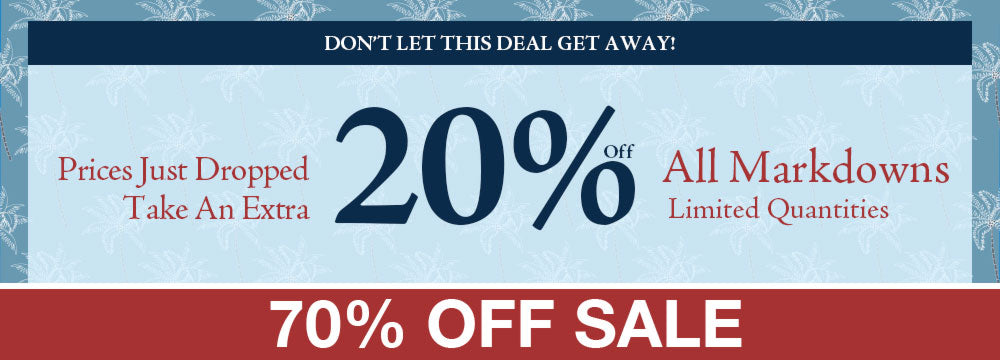 Banner with the text "take an extra 20% off all markdowns" on a blue background with a red bottom