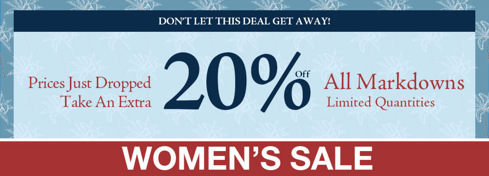 Banner with the text "take an extra 20% off all markdowns" on a blue background with a red bottom