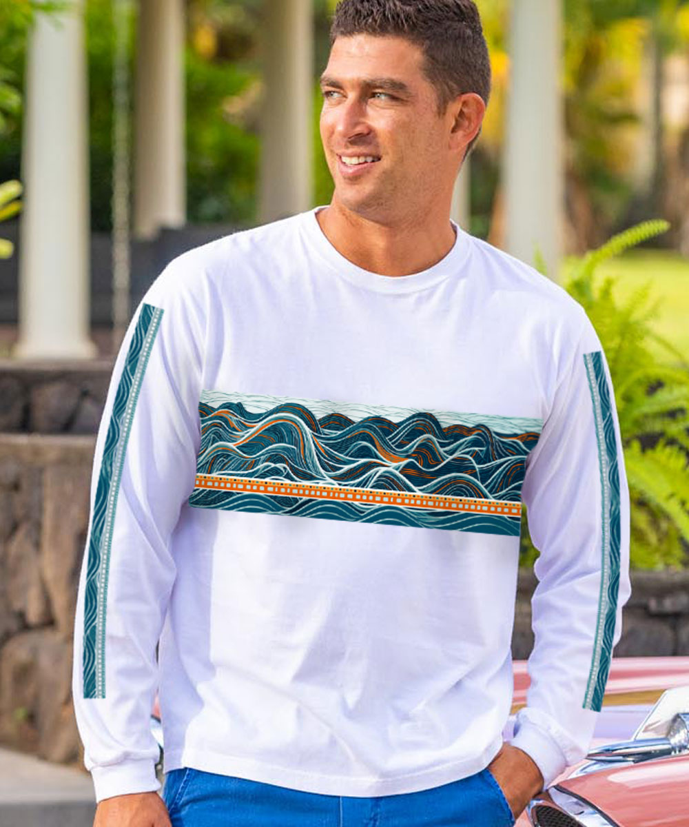 Big Waves Band T-Shirt | Men's White Long Sleeve Crewneck