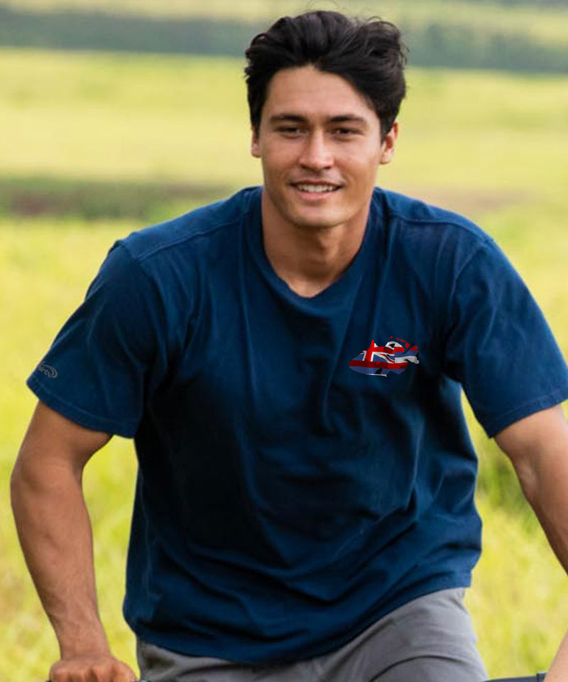 Humu Hawaii Flag - Navy Short Sleeve Crewneck T-Shirt
