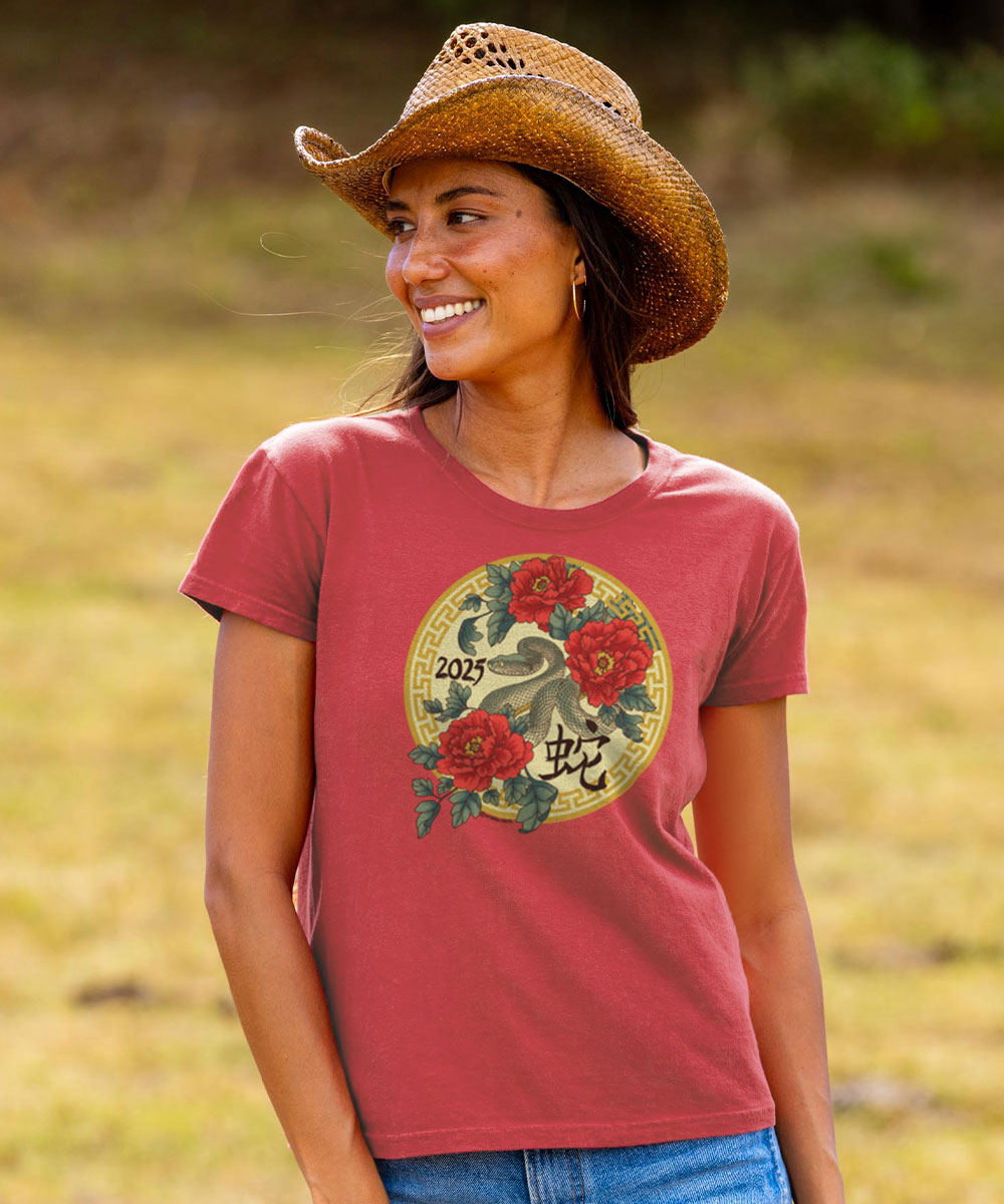 Floral Year of the Snake T-Shirt | Womens Paradise Red Dye Tee