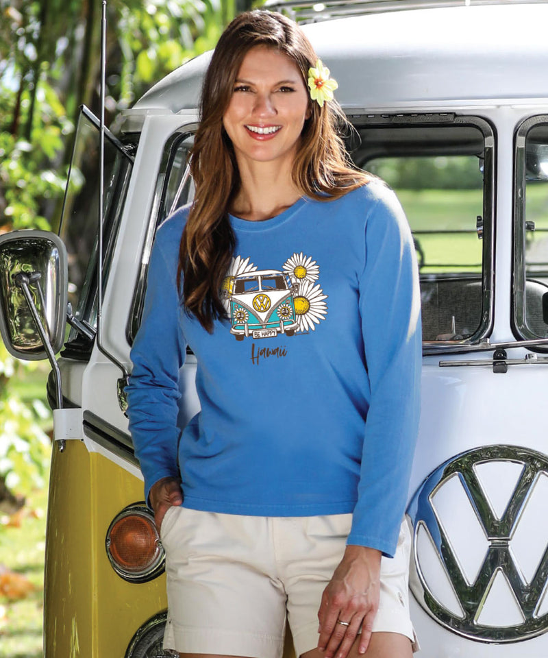 Volkswagen Be Happy - Blue Hawaii Dyed Long Sleeve Crewneck T-Shirt