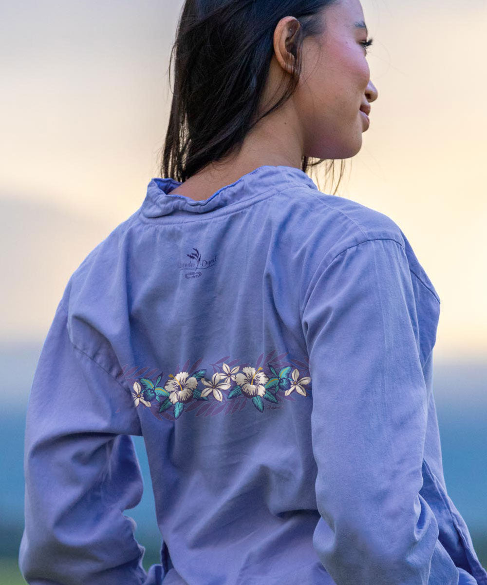 Tropical Florals - Lavender Dyed Long Sleeve Lightweight Pullover