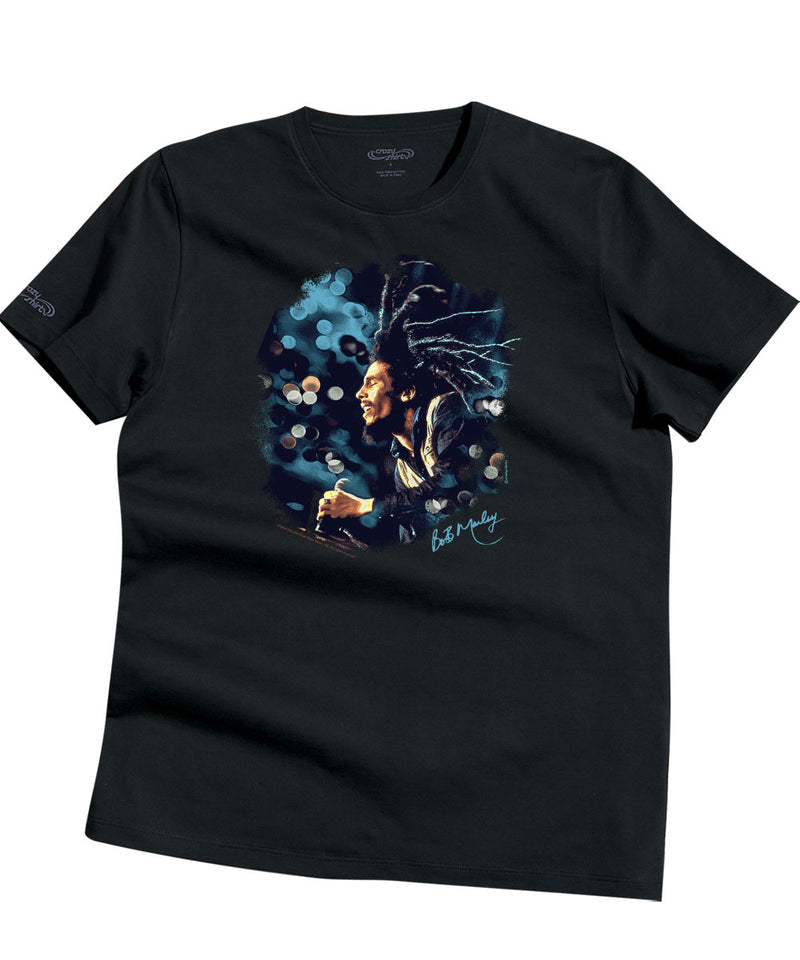 Bob Marley Bokeh Dreadlocks - Jet Black Short Sleeve Pima T-Shirt