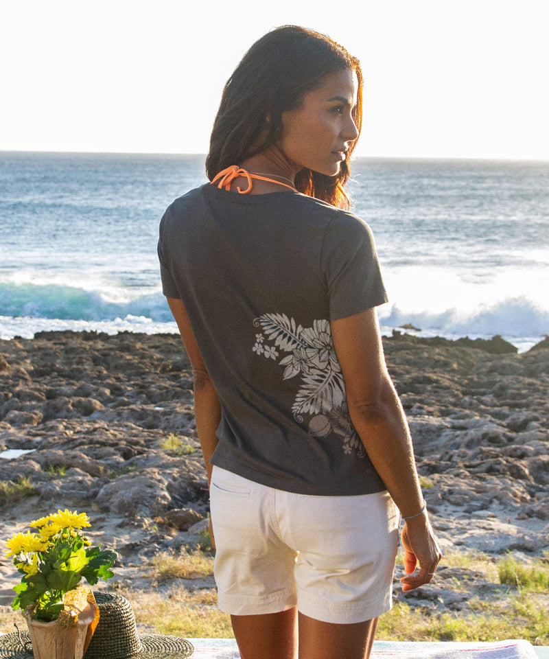 Kalei - Graphite Short Sleeve Pima V-Neck T-Shirt