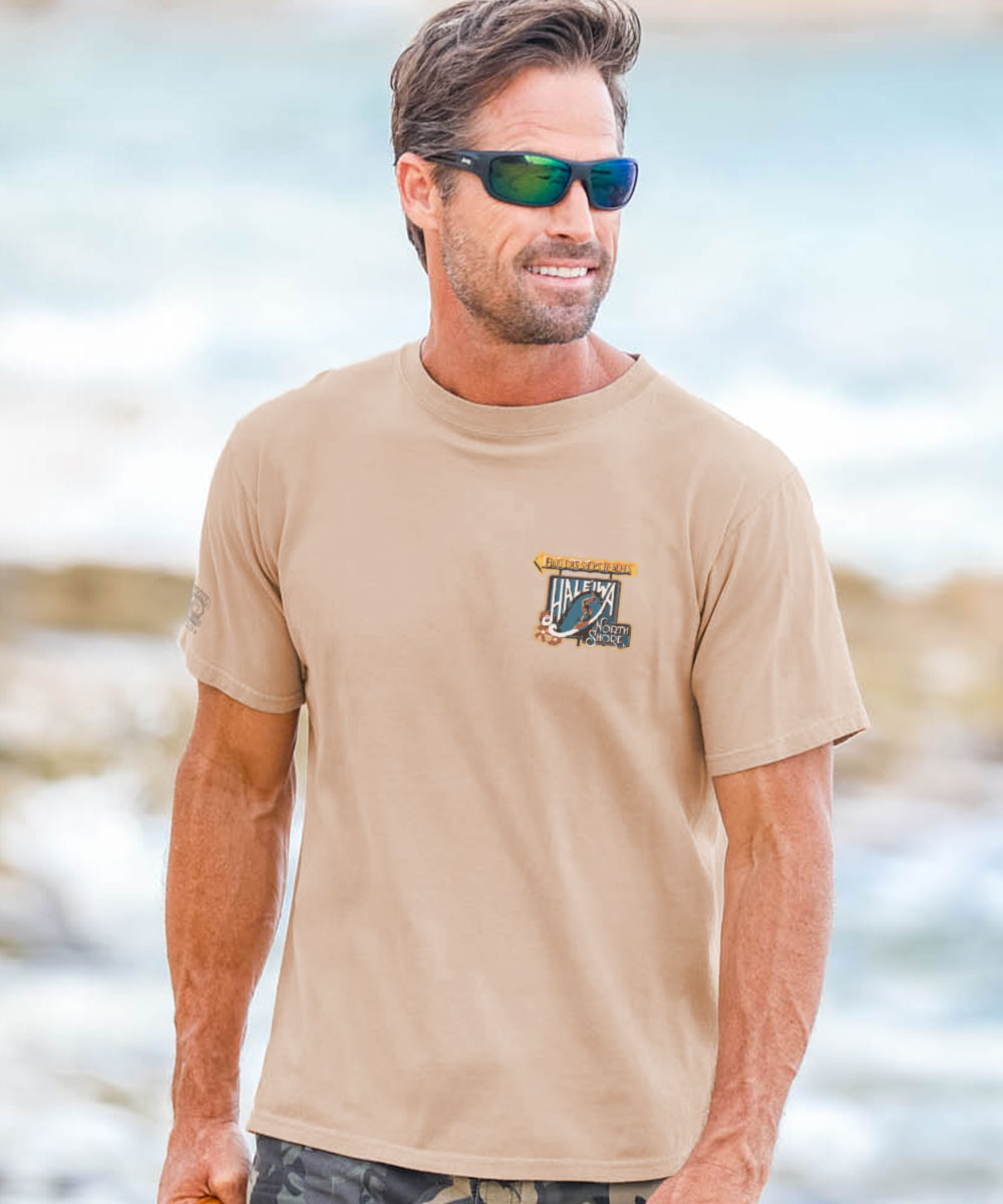 Haleiwa Sign North Shore T-Shirt | Men's Kona Coffee Dyed Tee