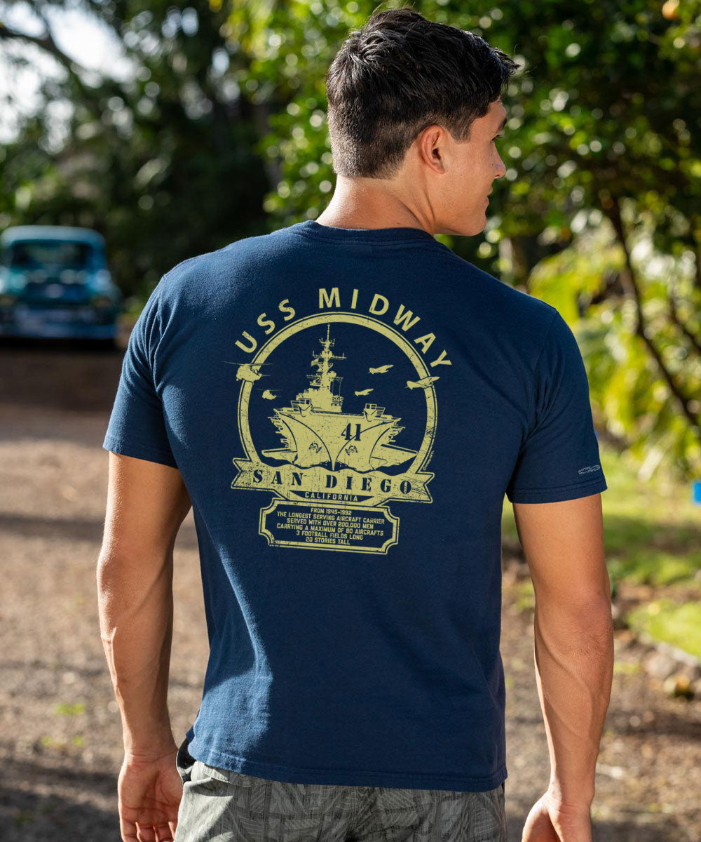 USS Midway San Diego T-Shirt | Men's Navy Blue Crewneck