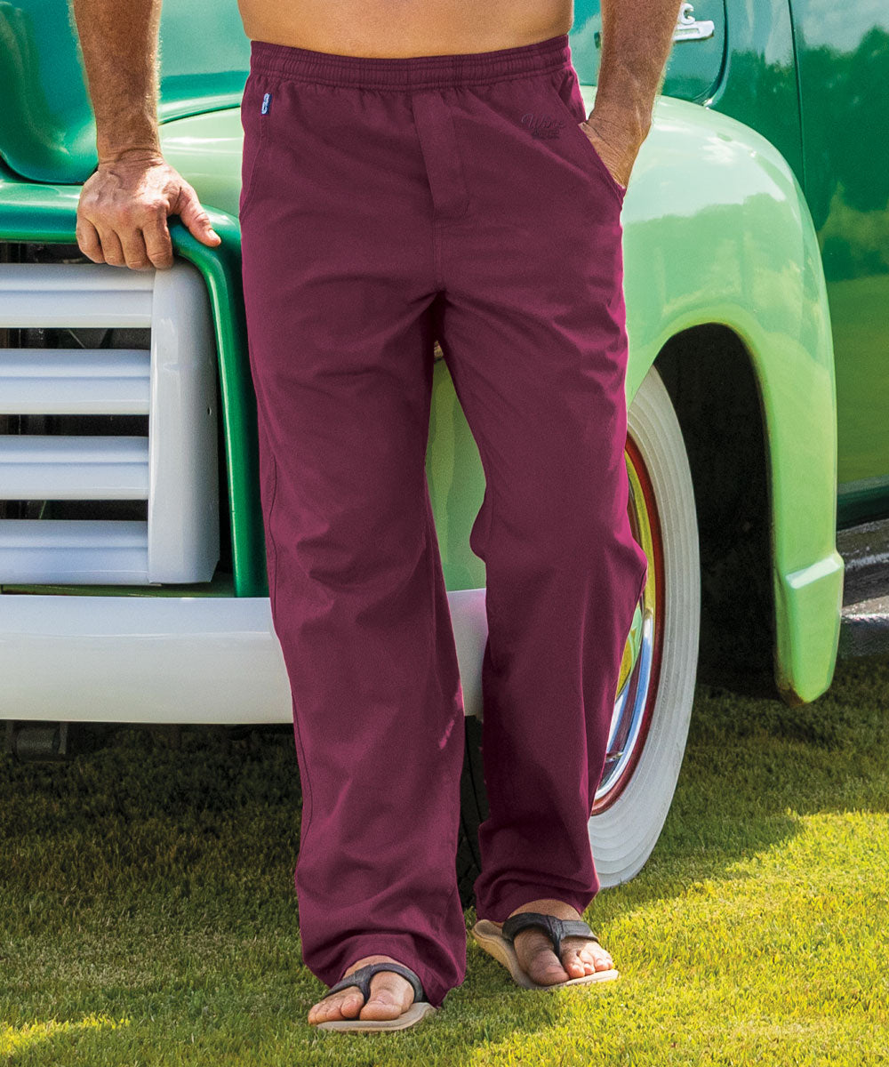 Wine-Dyed Twill Pants | Vibrant Purple-Red 100% Cotton