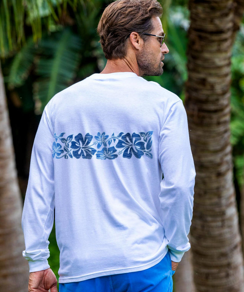 Surfa Stripe - White Long Sleeve Crewneck T-Shirt