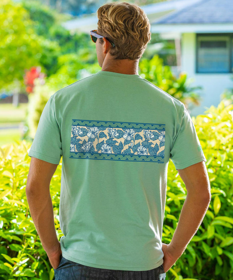 Hibiscus Woodcut Band - Key Lime Dyed Short Sleeve Crewneck T-Shirt