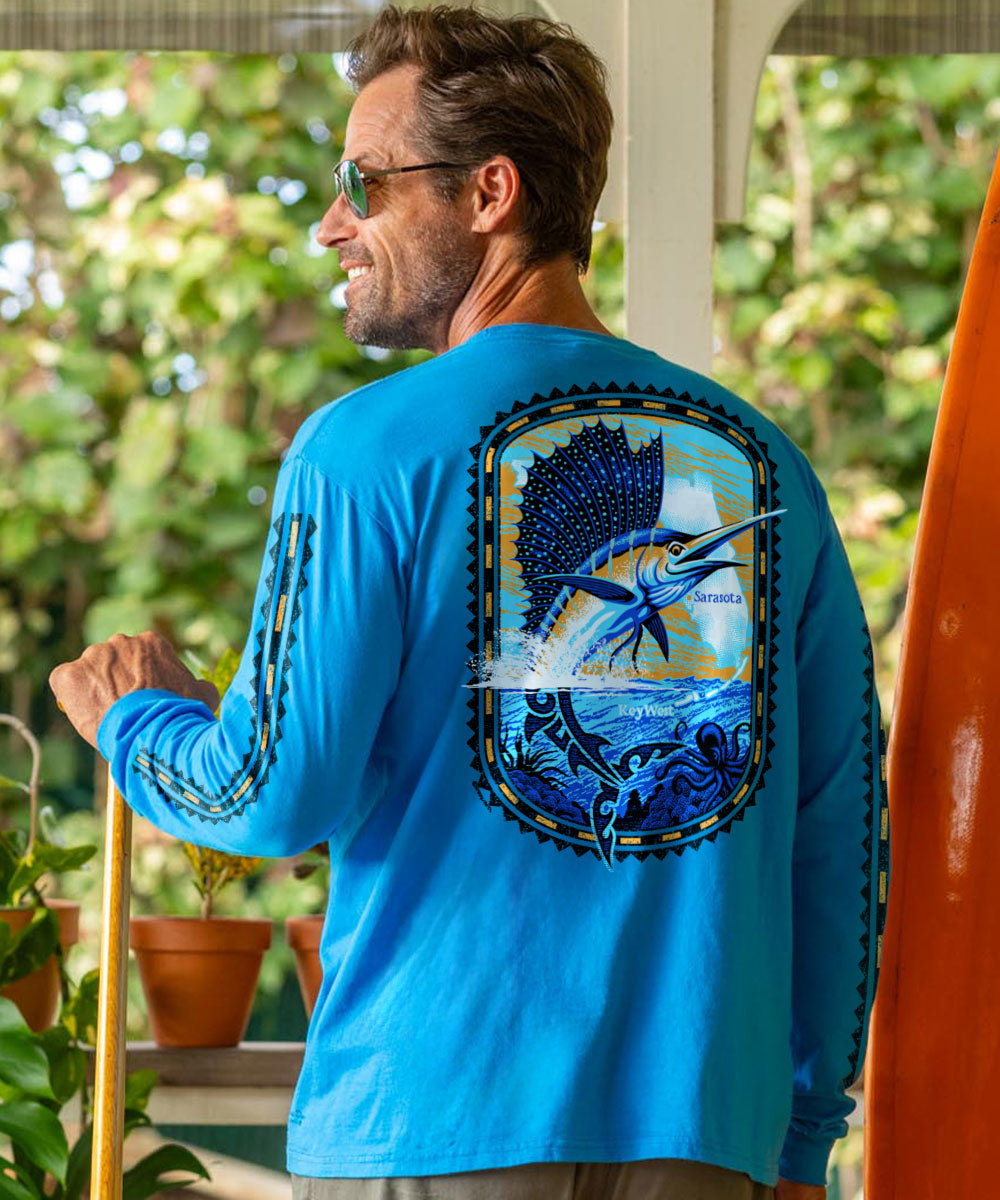 Sailfish Florida T-Shirt | Men's Blue Hawaii Dyed Long Sleeve