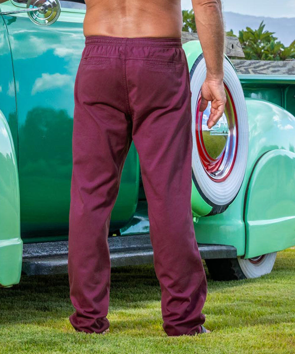 Wine-Dyed Twill Pants | Vibrant Purple-Red 100% Cotton