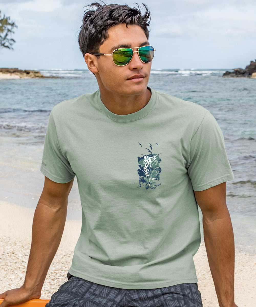 Tribal Strike T-Shirt | Men's Seaglass Green Dyed Crewneck