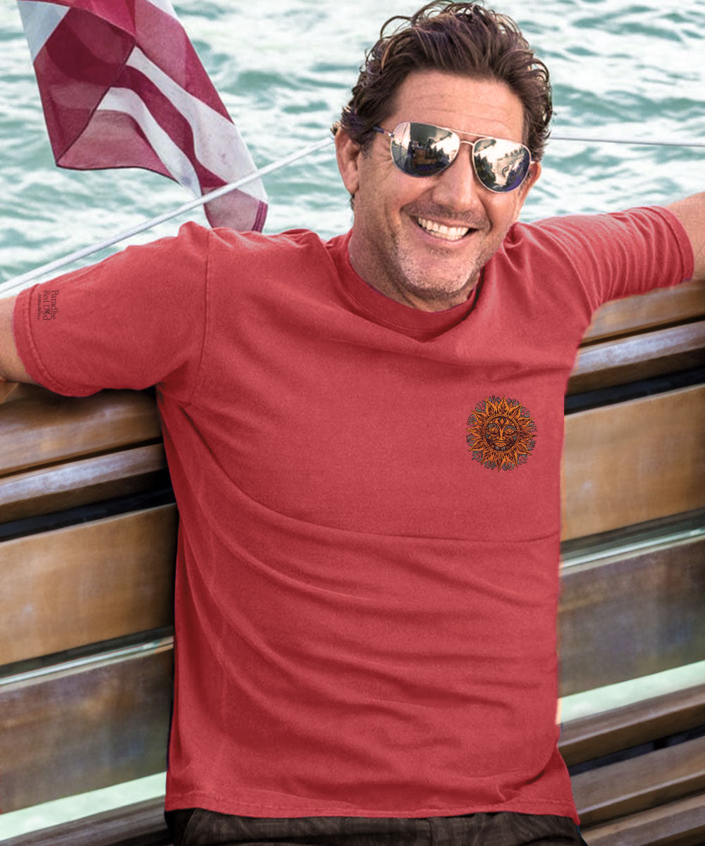 Radiating Sun T-Shirt | Men's Paradise Red Dyed Crewneck