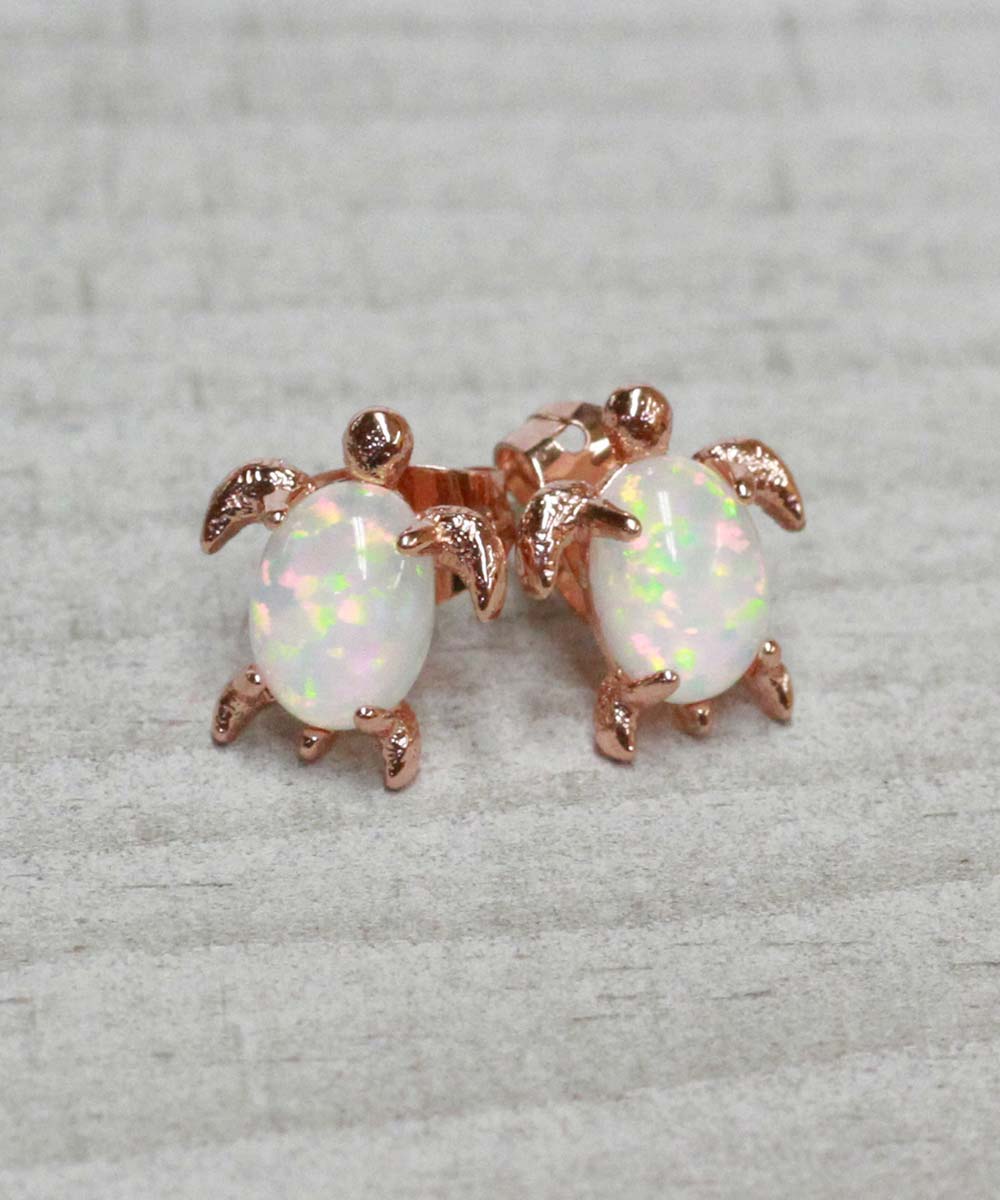 Puravida Rose Gold Opal Sea Turtle Earrings