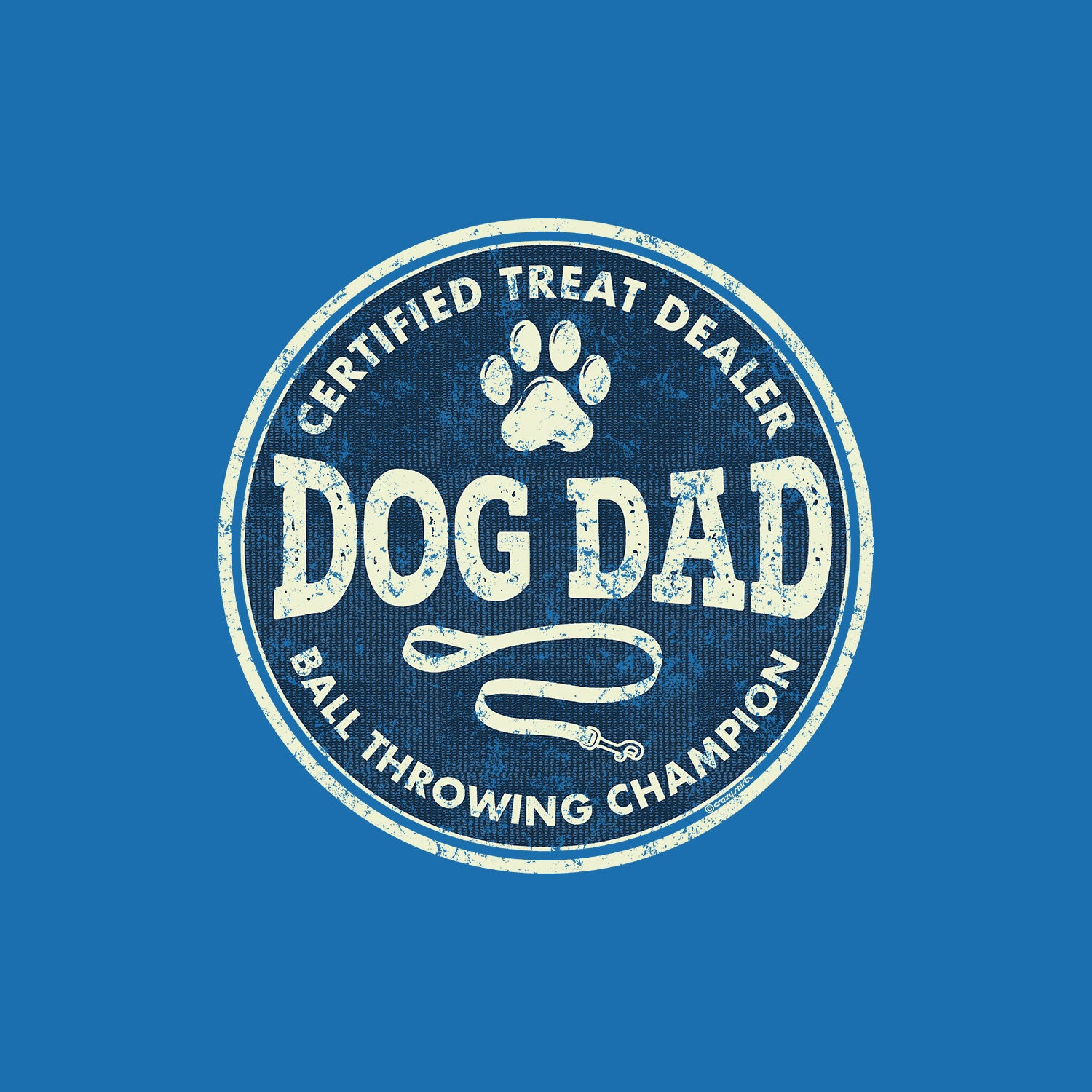 Circular design with 'Dog Dad' text on a blue background