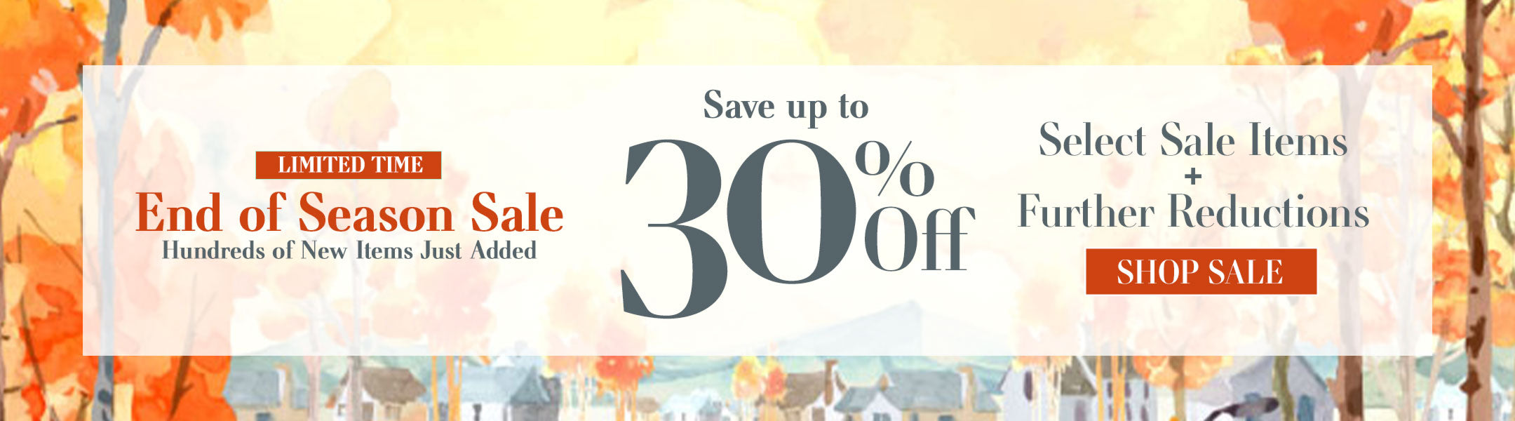 Promotional banner for an end-of-season sale with text and a 'Shop Sale' button.