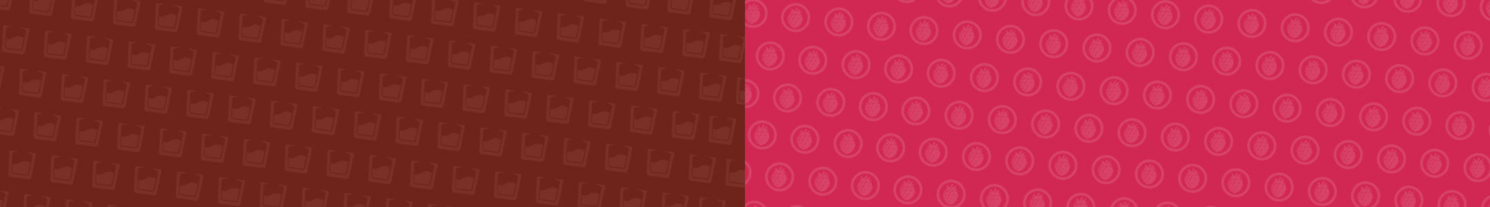 Two fabric swatches, one brown with a subtle pattern and one pink with a geometric pattern, side by side.